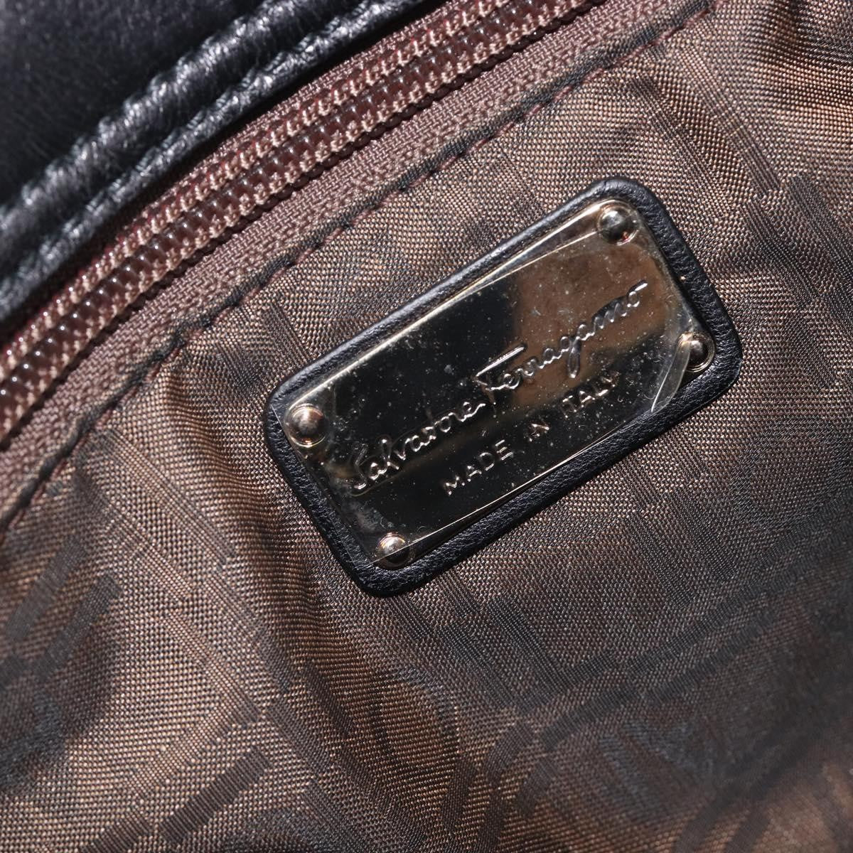 Salvatore Ferragamo Gancini Leather Black Leather Handbag (Pre-Owned)