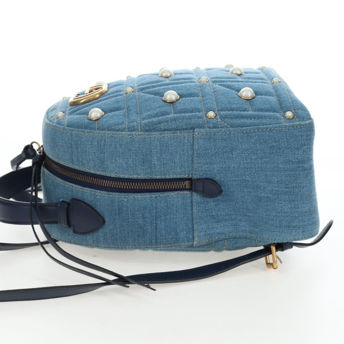 Gucci Pearly Gg Marmont Embellished Matelasse Denim Blue Denim_Jeans Backpack Bag (Pre-Owned)