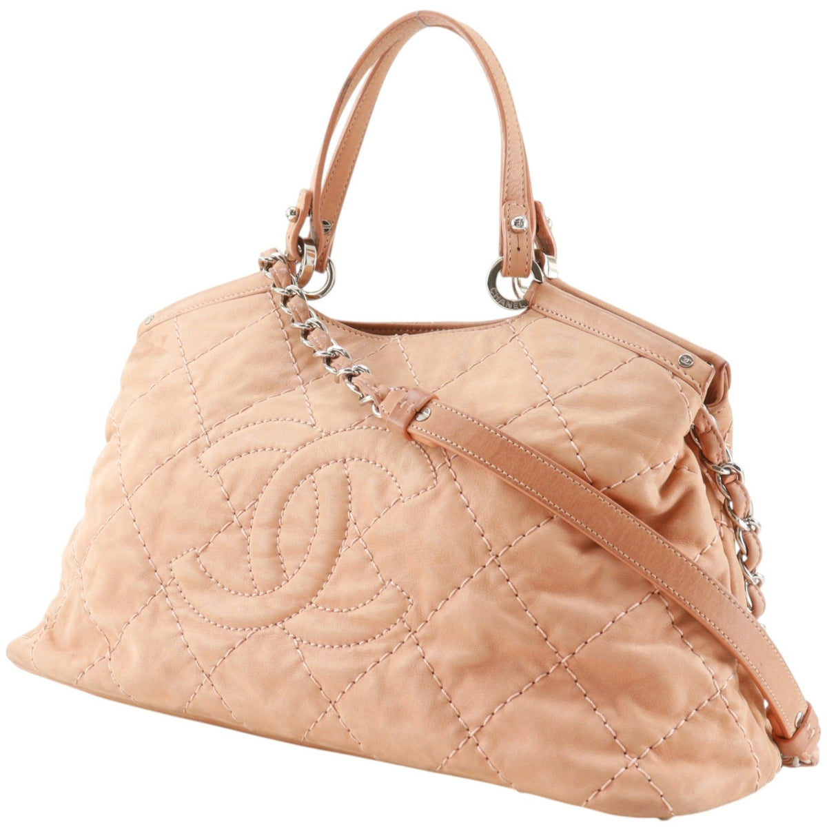 Chanel Cc Sea Hit Quilted Iridescent Calfskin Pink Leather Tote Bag Bag (Pre-Owned)