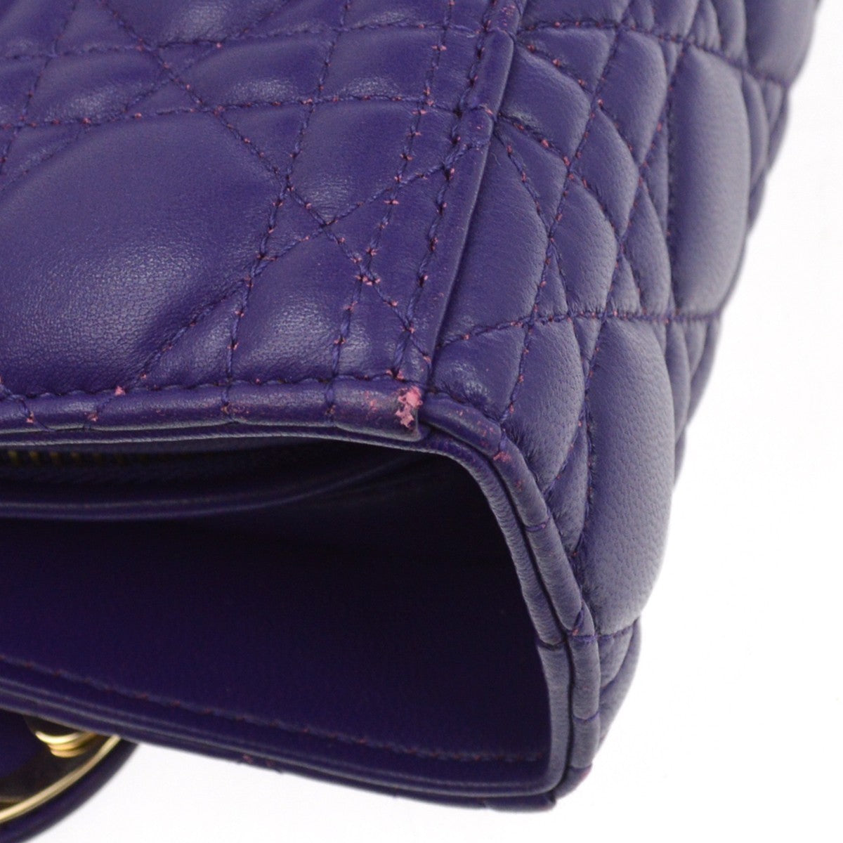 Christian Dior Lady Dior Cannage Quilt Lambskin Purple Leather Handbag (Pre-Owned)
