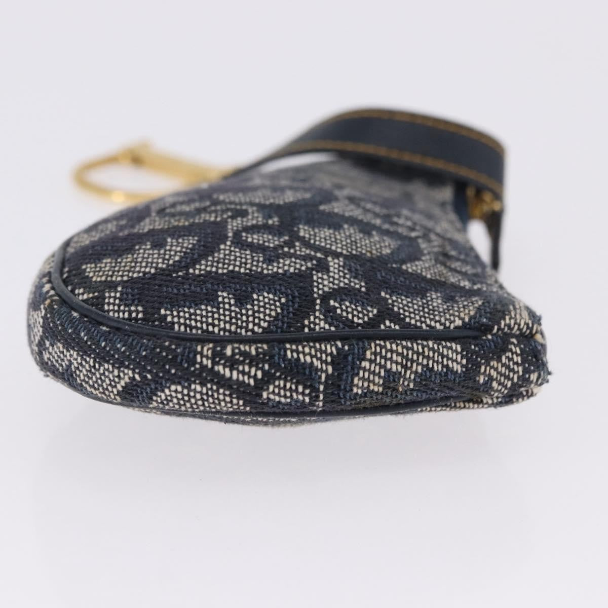 Christian Dior Vintage Saddle Zip Coin Purse Diorissimo Canvas Navy Canvas Clutche & Pouche Bag (Pre-Owned)