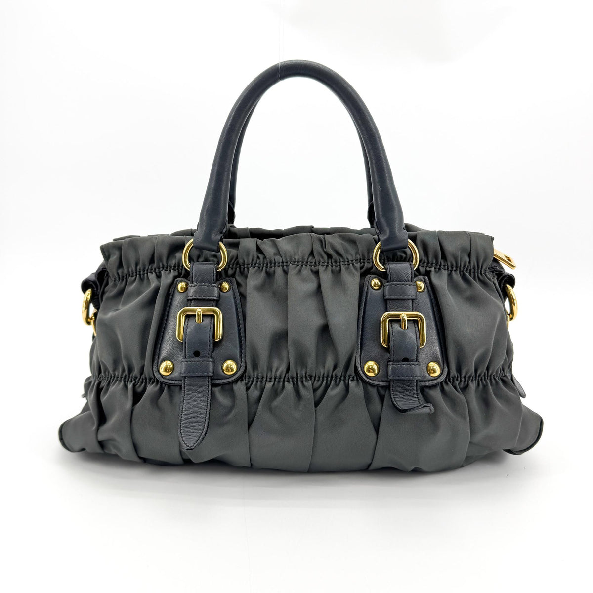 Prada Gaufre Nappa Leather Gray Nylon Tote Bag Bag (Pre-Owned)