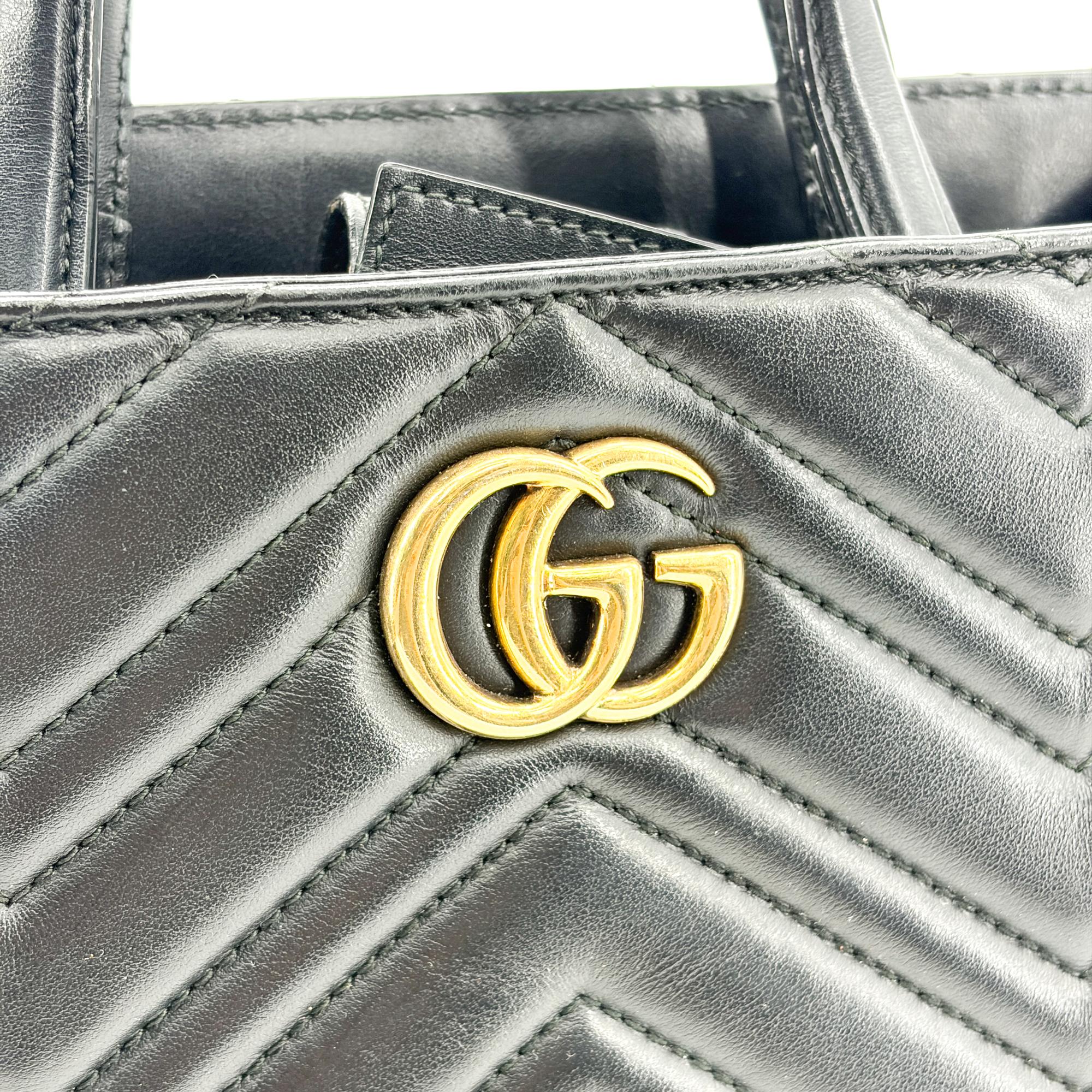 Gucci Gg Marmont Tote Matelasse Leather Black Leather Tote Bag Bag (Pre-Owned)