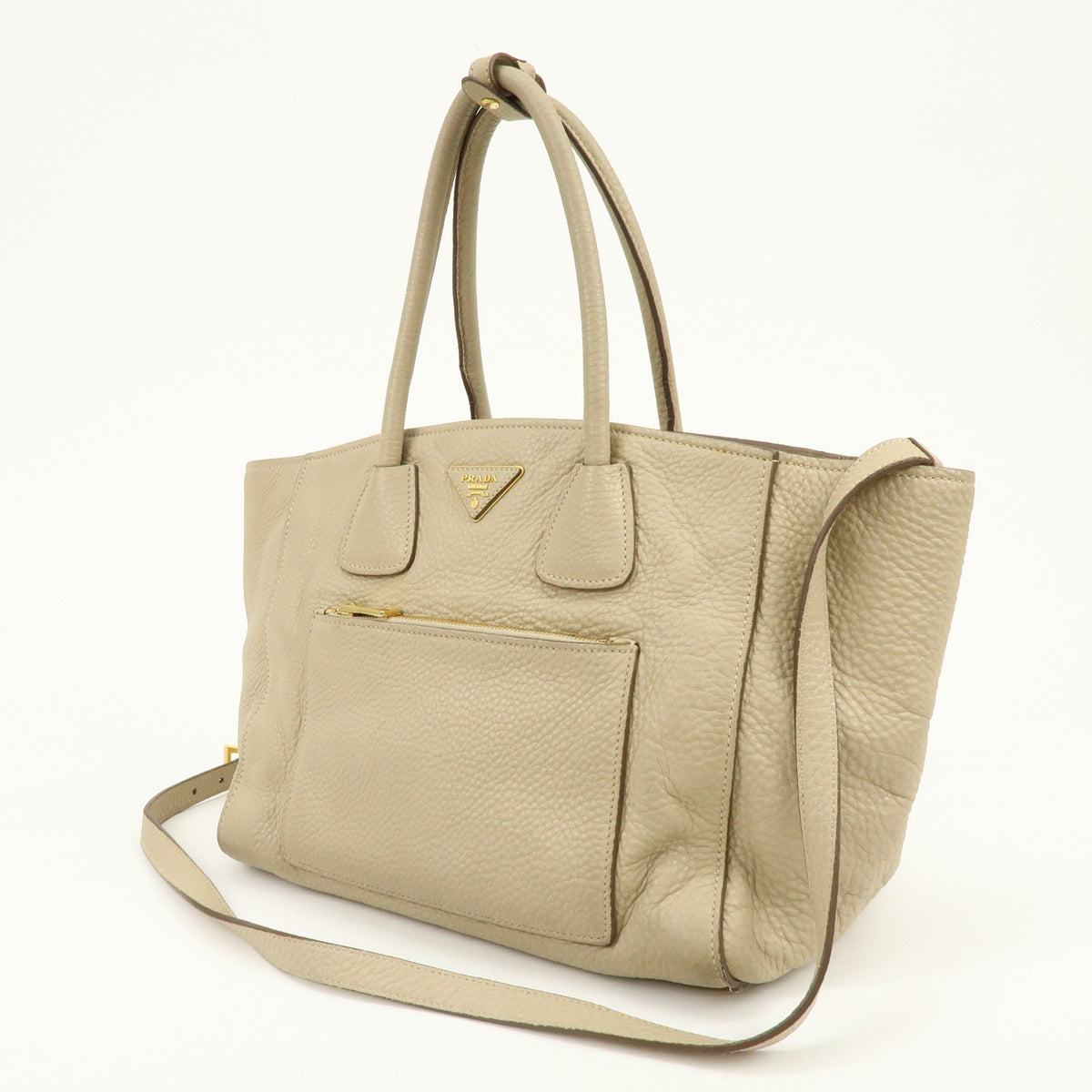 Prada Front Pocket Wing Convertible Vitello Daino Beige Leather Tote Bag Bag (Pre-Owned)