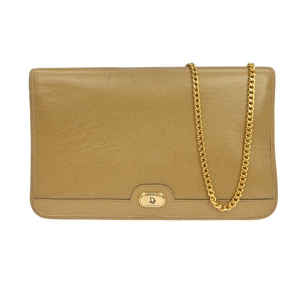 Christian Dior Vintage Chain Flap Leather Beige Leather Shoulder Bag Bag (Pre-Owned)