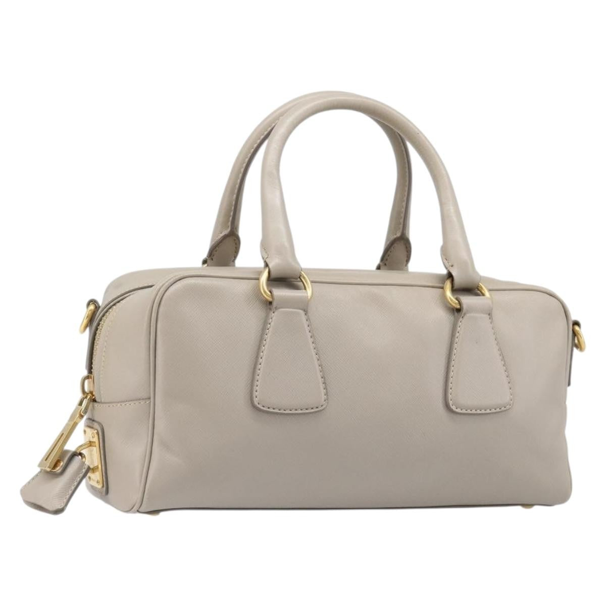 Prada Convertible Bauletto Saffiano Leather Gray Leather Handbag (Pre-Owned)