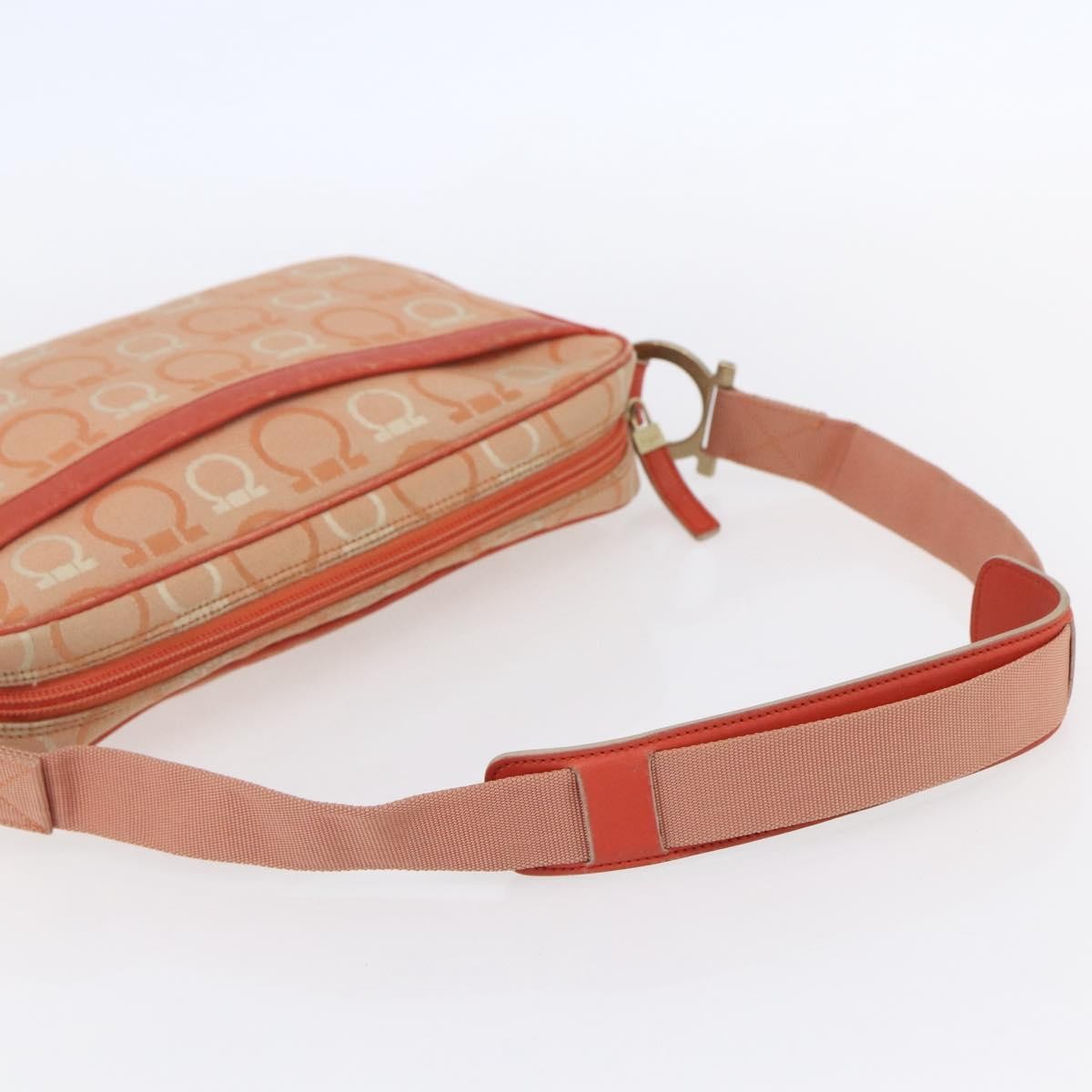 Salvatore Ferragamo Gancini Canvas Orange Canvas Shoulder Bag Bag (Pre-Owned)