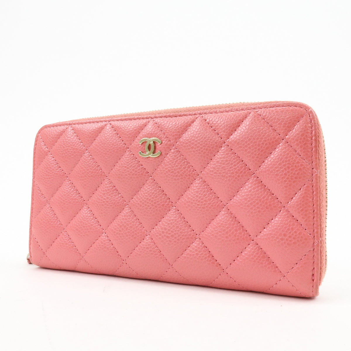 Chanel Zip Around Organizer Quilted Caviar Pink Leather Wallets Accessory (Pre-Owned)