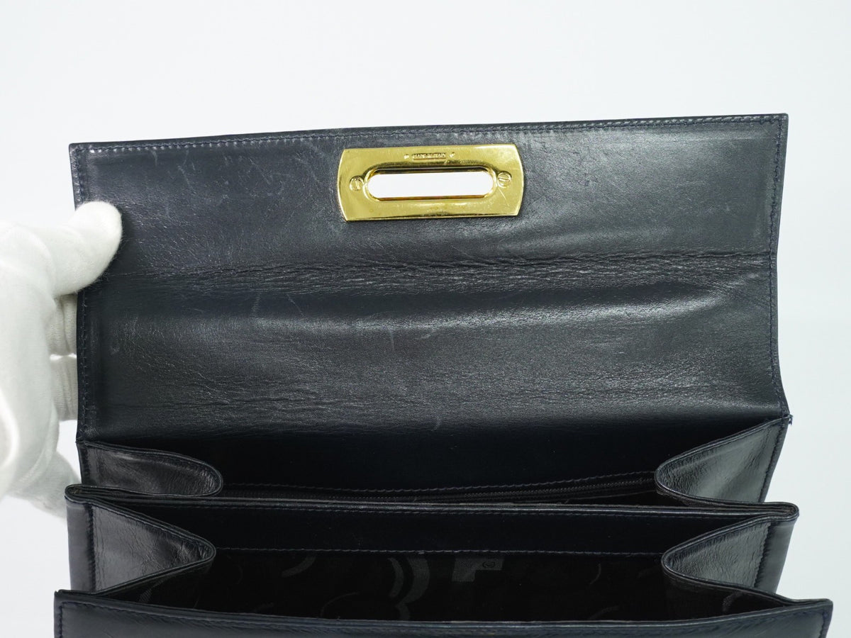 Salvatore Ferragamo Convertible Top Handle Leather Navy Leather Handbag (Pre-Owned)