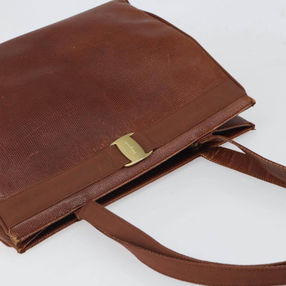 Salvatore Ferragamo Vala Tote Leather Brown Leather Tote Bag Bag (Pre-Owned)