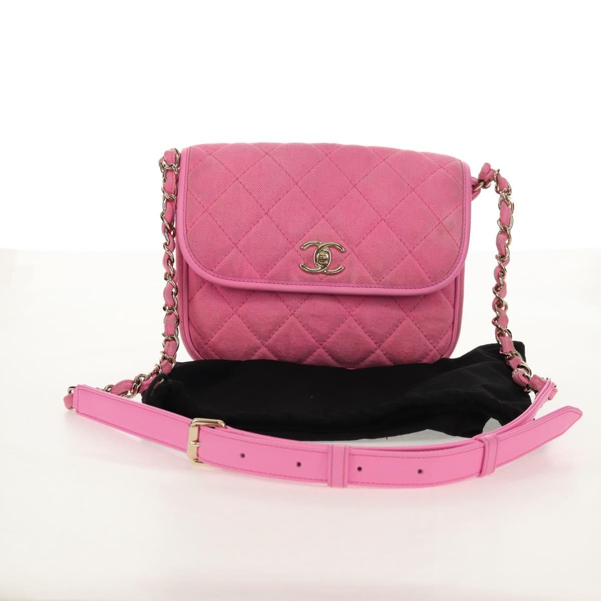 Chanel Flap Messenger Quilted Denim Pink Canvas Shoulder Bag Bag (Pre-Owned)