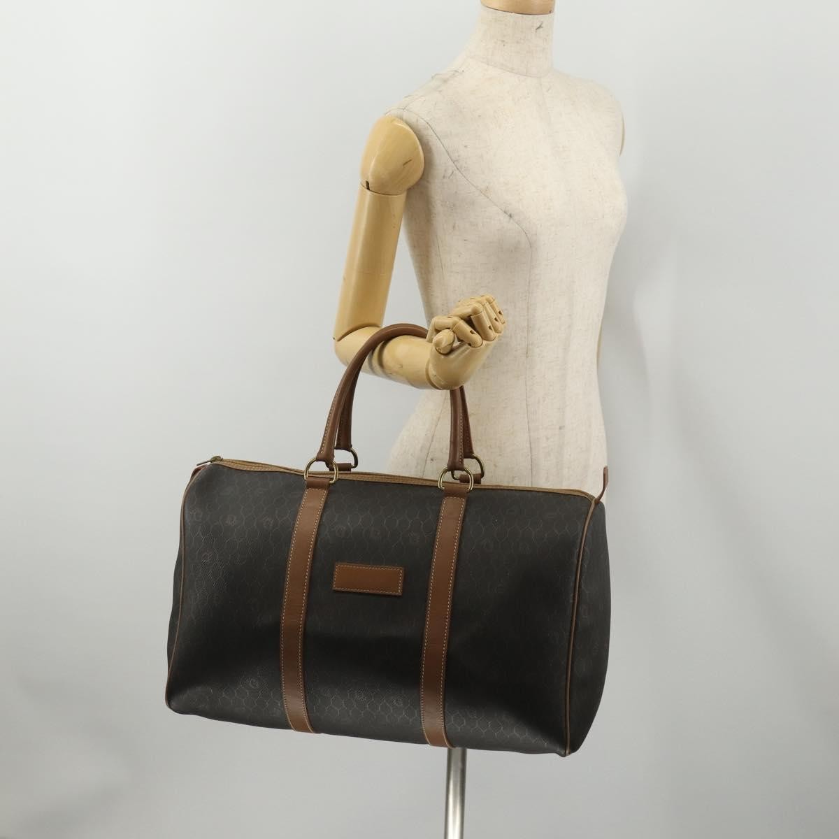 Christian Dior Vintage Honeycomb Boston Canvas And Leather Black Canvas Travel Bag Bag (Pre-Owned)