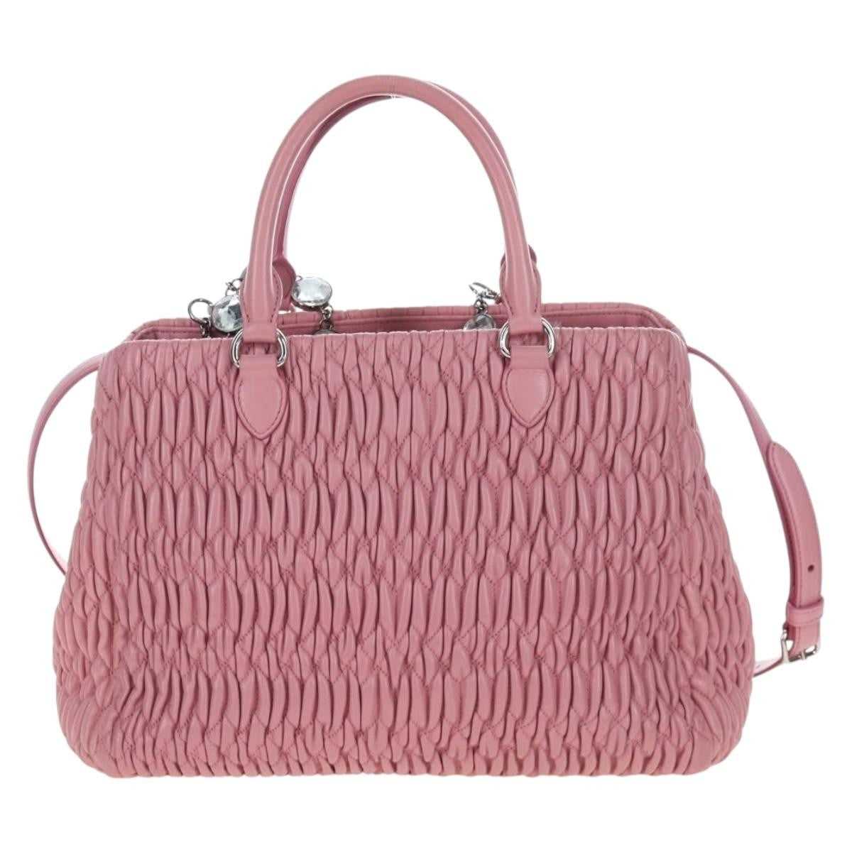 Miu Miu Crystal Turnlock Convertible Satchel Leather Pink Leather Shoulder Bag Bag (Pre-Owned)