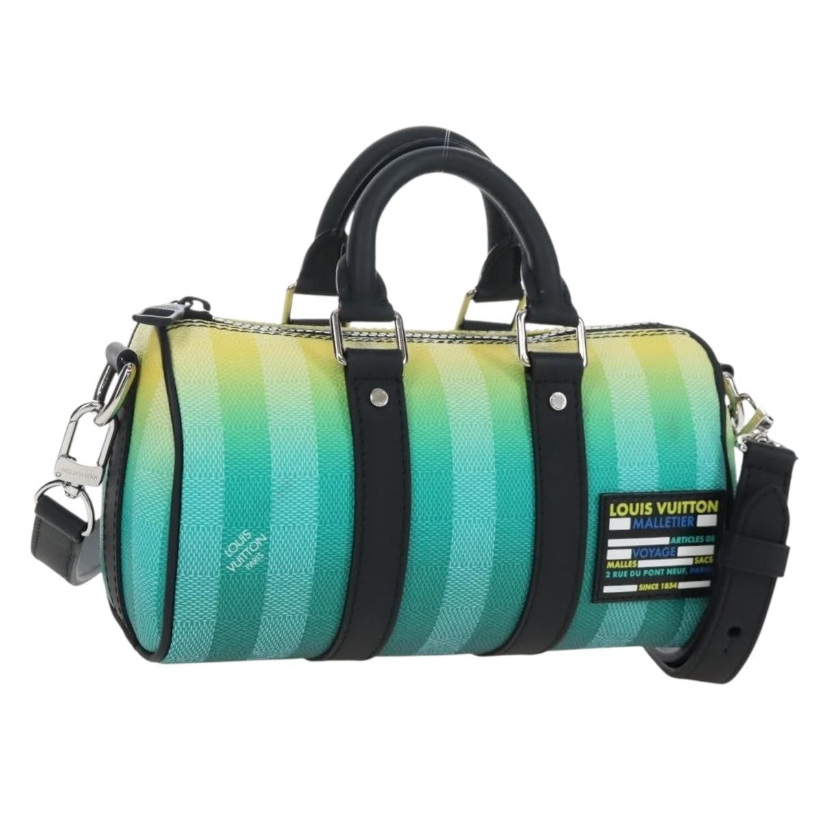 Louis Vuitton Keepall Bandouliere Limited Edition Gradient Damier Stripes Green Leather Travel Bag Bag (Pre-Owned)