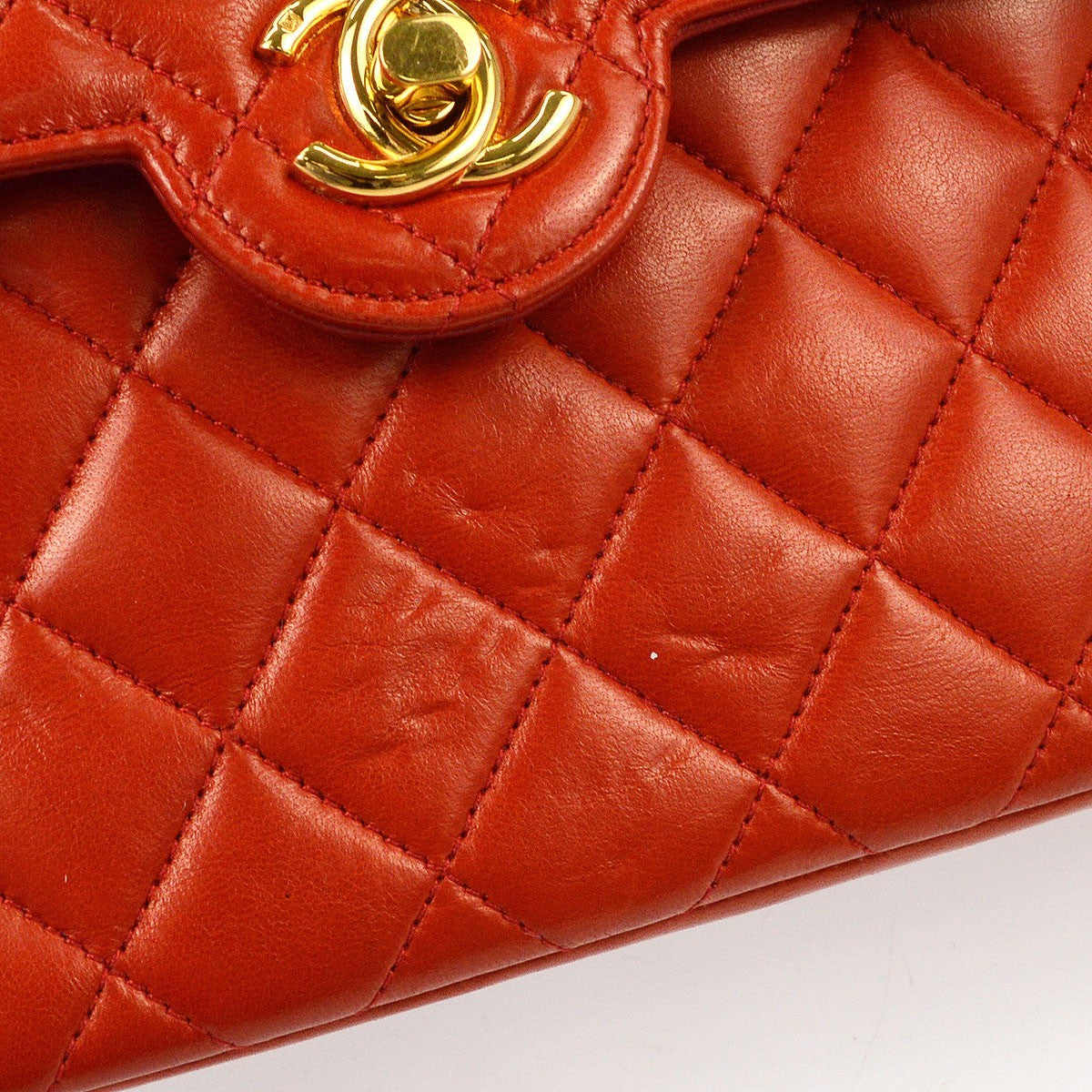 Chanel Vintage Cc Chain Flap Quilted Lambskin Red Leather Handbag (Pre-Owned)