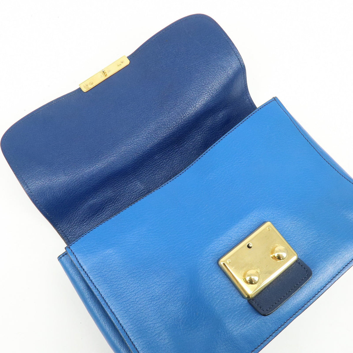 Miu Miu Madras Top Handle Leather Blue Leather Handbag (Pre-Owned)