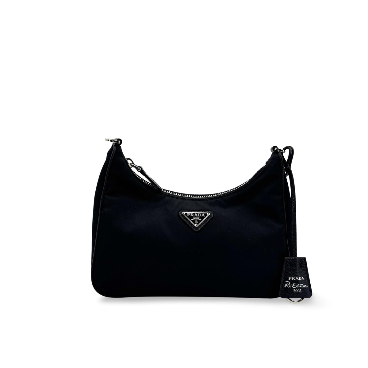 Prada Re-Edition 2005 Hobo Tessuto With Saffiano Leather Black Nylon Shoulder Bag Bag (Pre-Owned)
