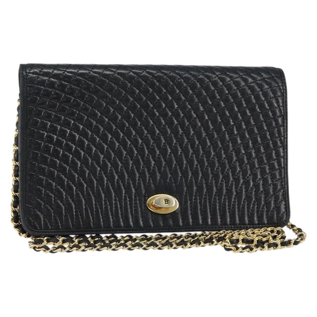 Bally Vintage Chain Quilted Leather Black Leather Shoulder Bag Bag (Pre-Owned)