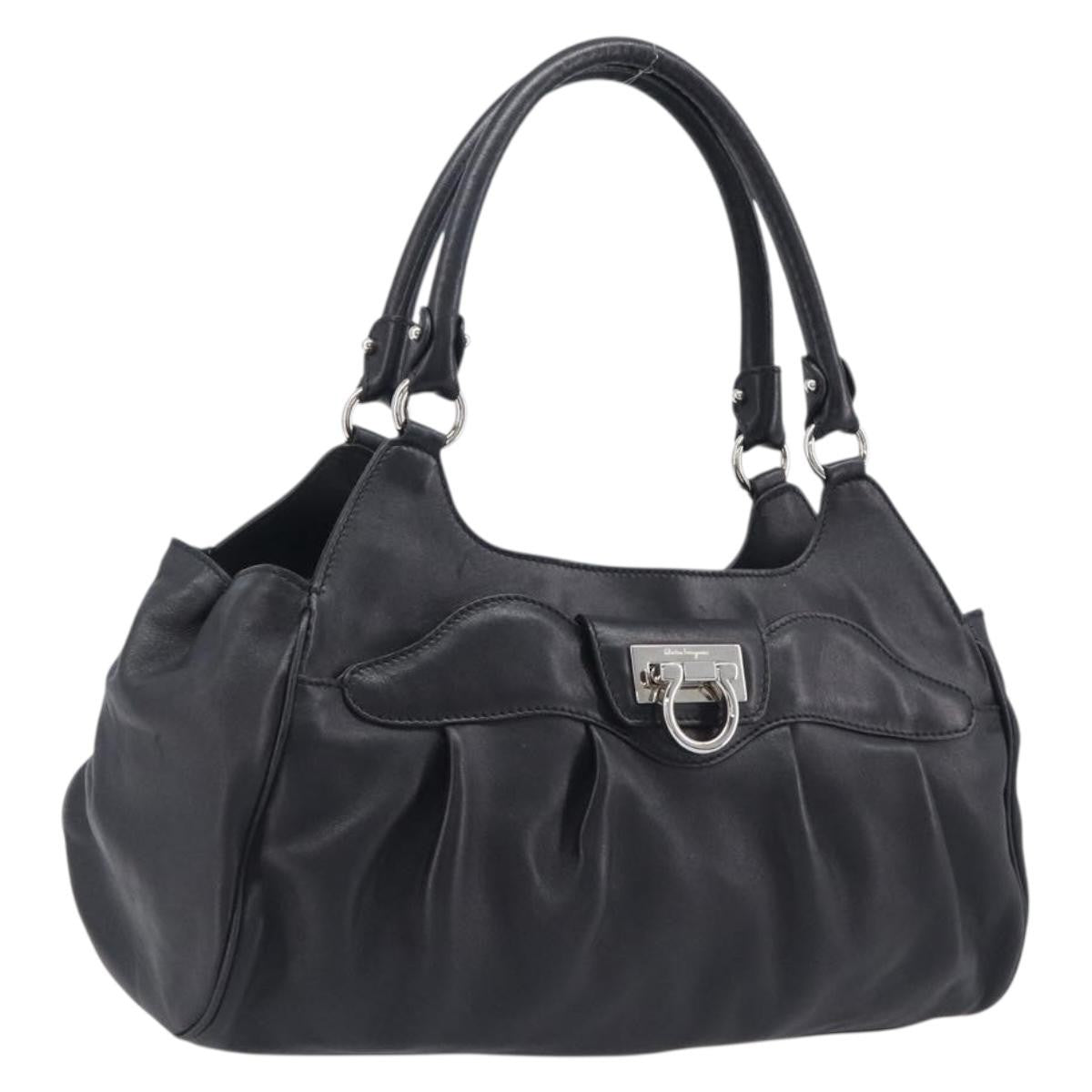 Salvatore Ferragamo Gancini Leather Black Leather Handbag (Pre-Owned)