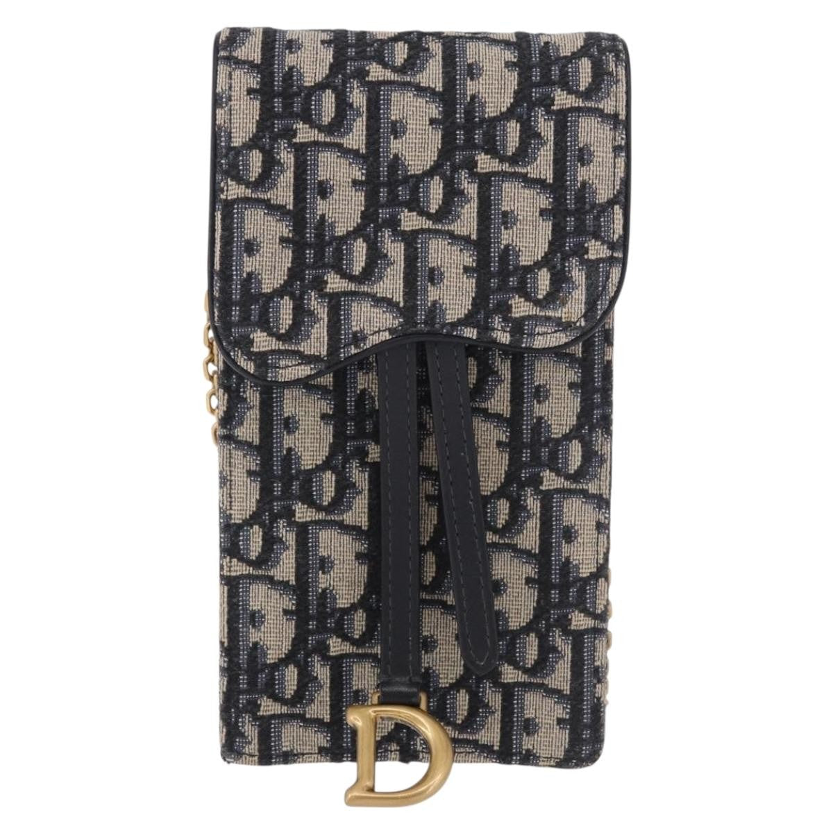 Christian Dior Vertical Saddle Chain Oblique Canvas Navy Canvas Clutche & Pouche Bag (Pre-Owned)