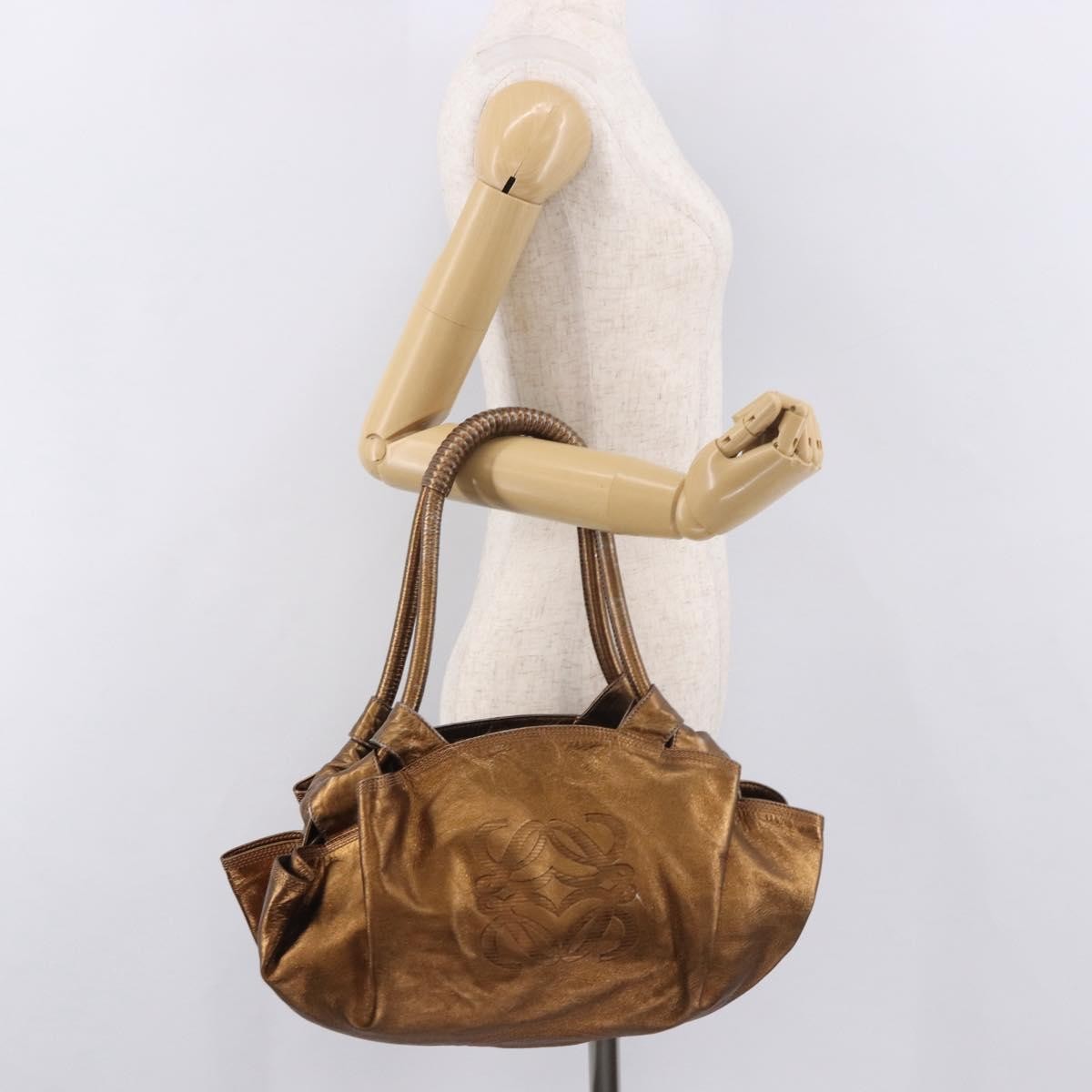Loewe Anagram Logo Nappa Aire Hand Leather Gold Leather Handbag (Pre-Owned)