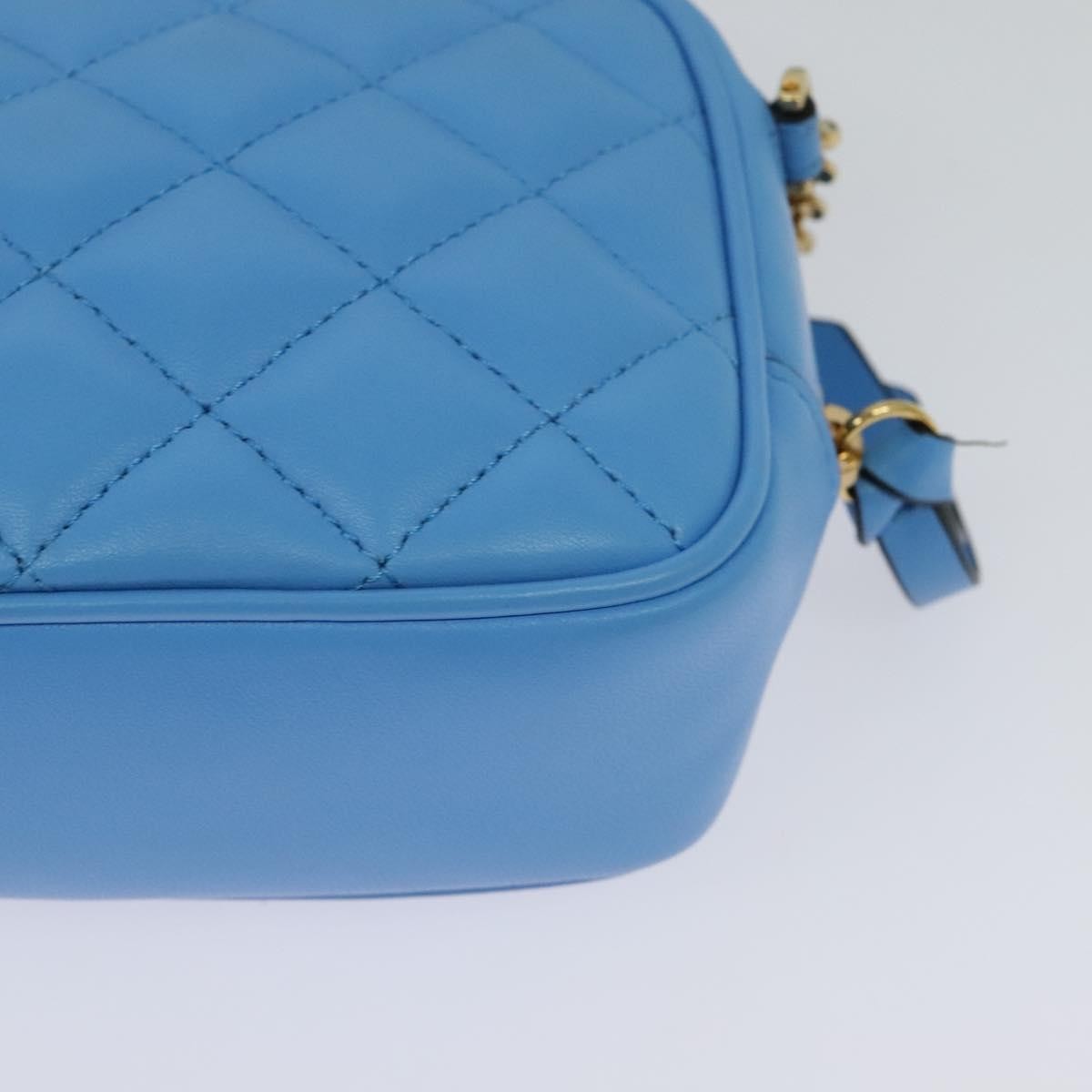 Versace Medusa Icon Front Slip Pocket Camera Quilted Leather Blue Leather Shoulder Bag Bag (Pre-Owned)