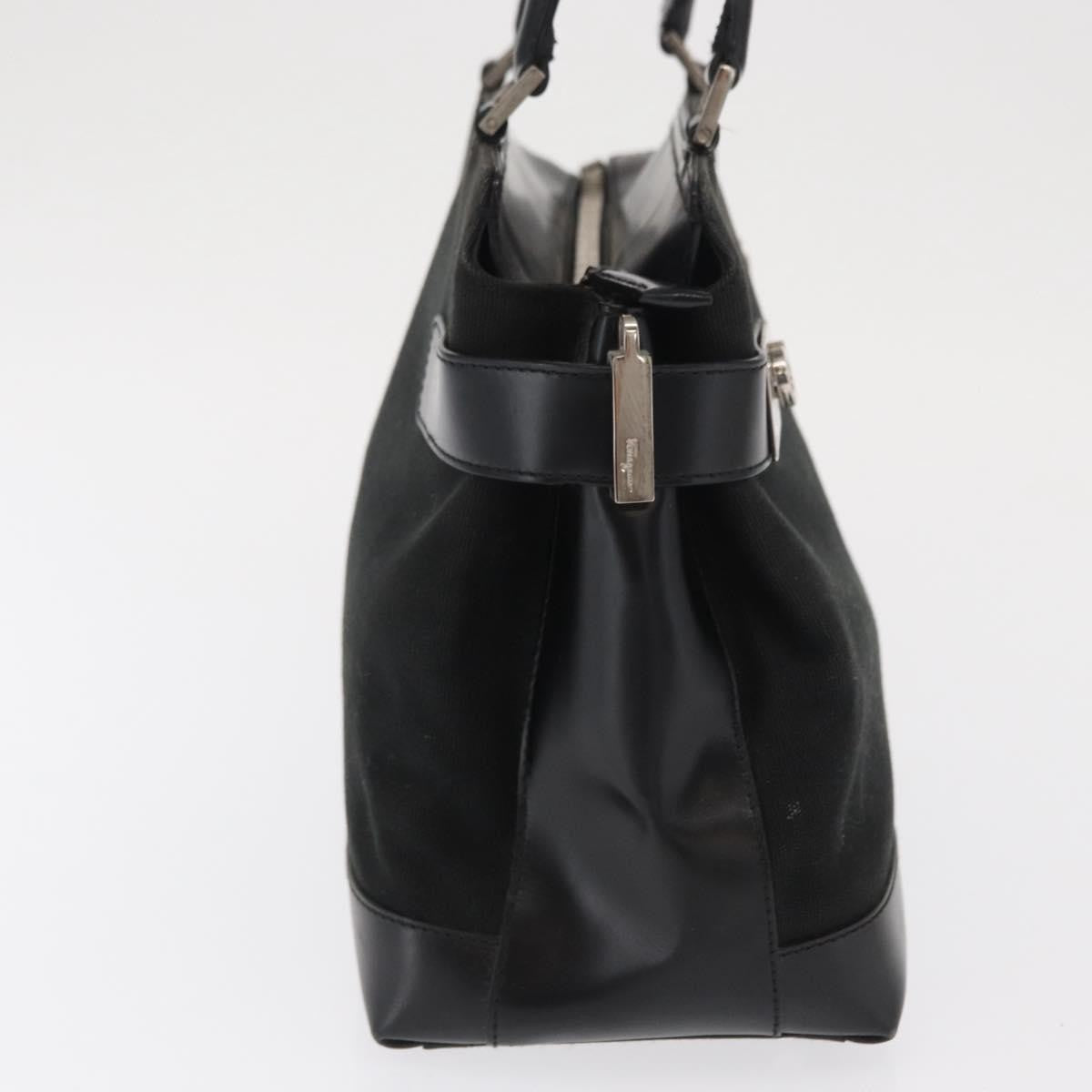 Salvatore Ferragamo Double Gancini Side Buckle Tote Canvas Black Canvas Handbag (Pre-Owned)