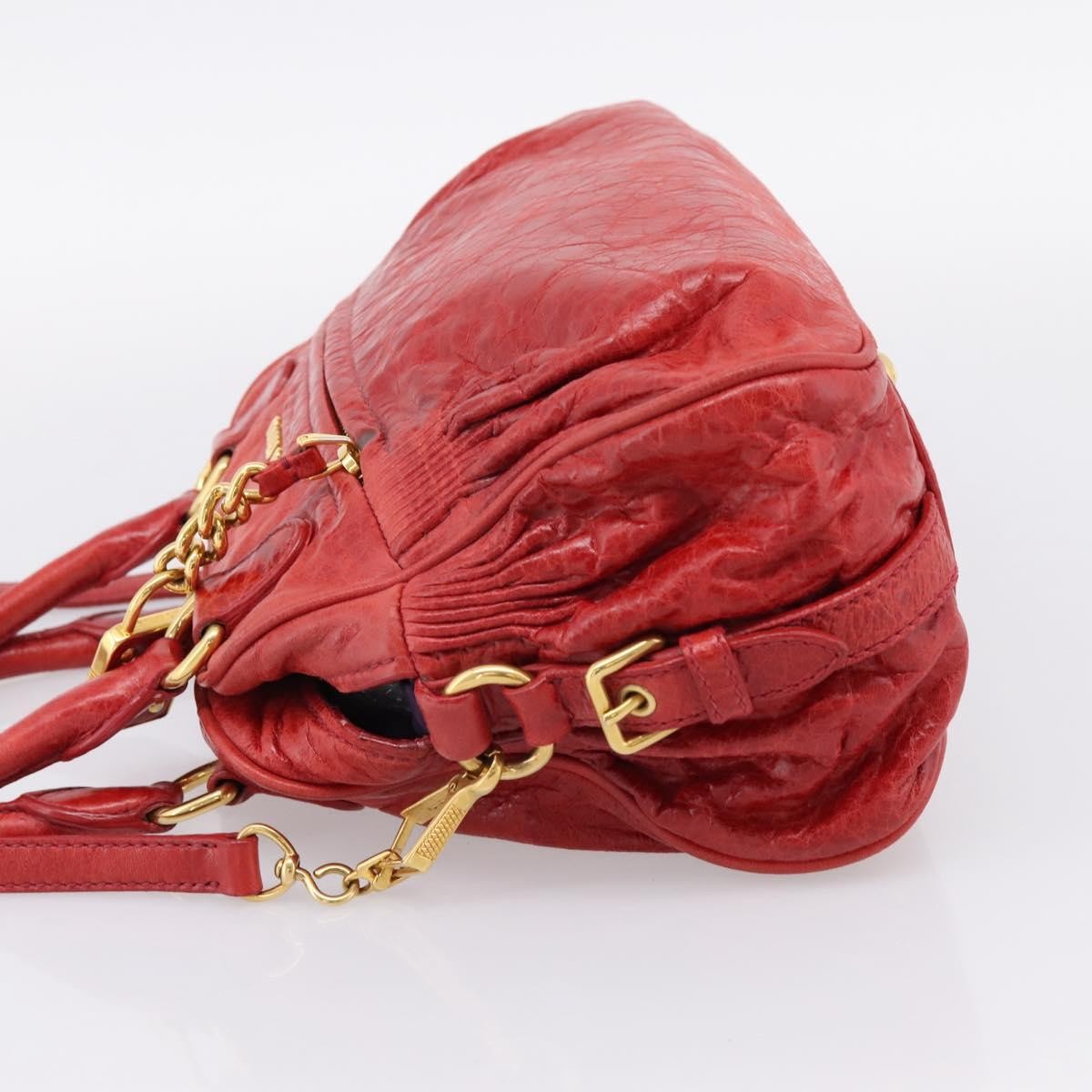 Miu Miu Coffer Convertible Satchel Matelasse Leather Red Leather Handbag (Pre-Owned)