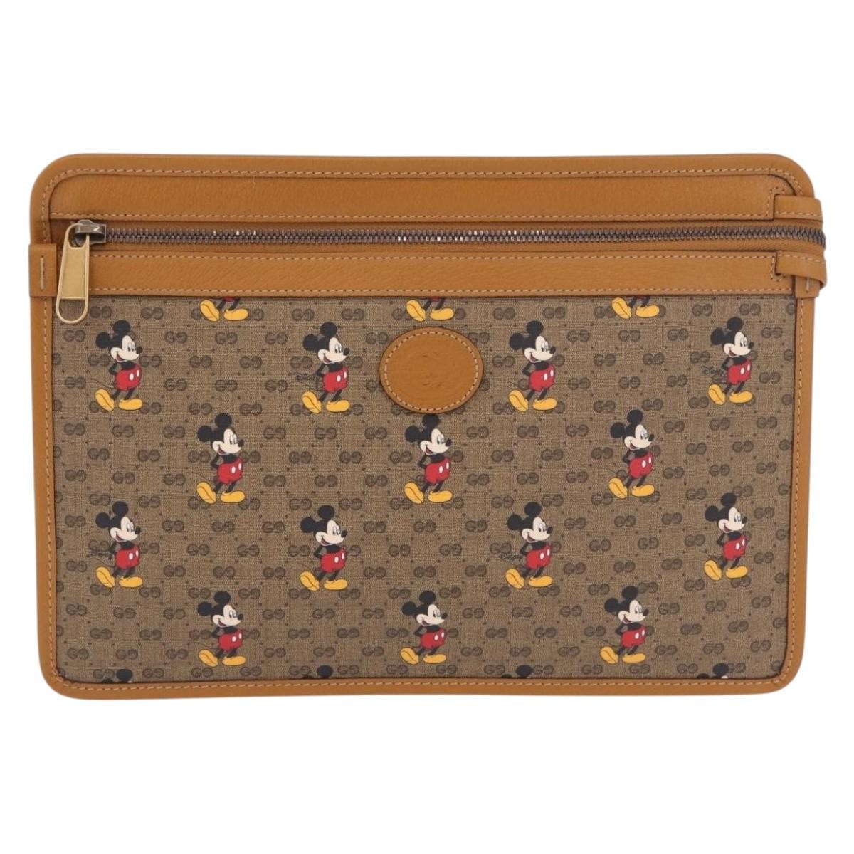 Gucci Disney Mickey Mouse Front Zip Printed Mini Gg Coated Canvas Beige Canvas Clutche & Pouche Bag (Pre-Owned)