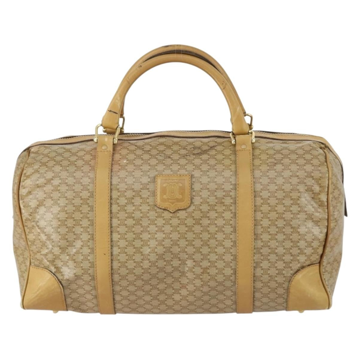 Celine Travel Duffle Triomphe Coated Canvas Beige Canvas Travel Bag Bag (Pre-Owned)