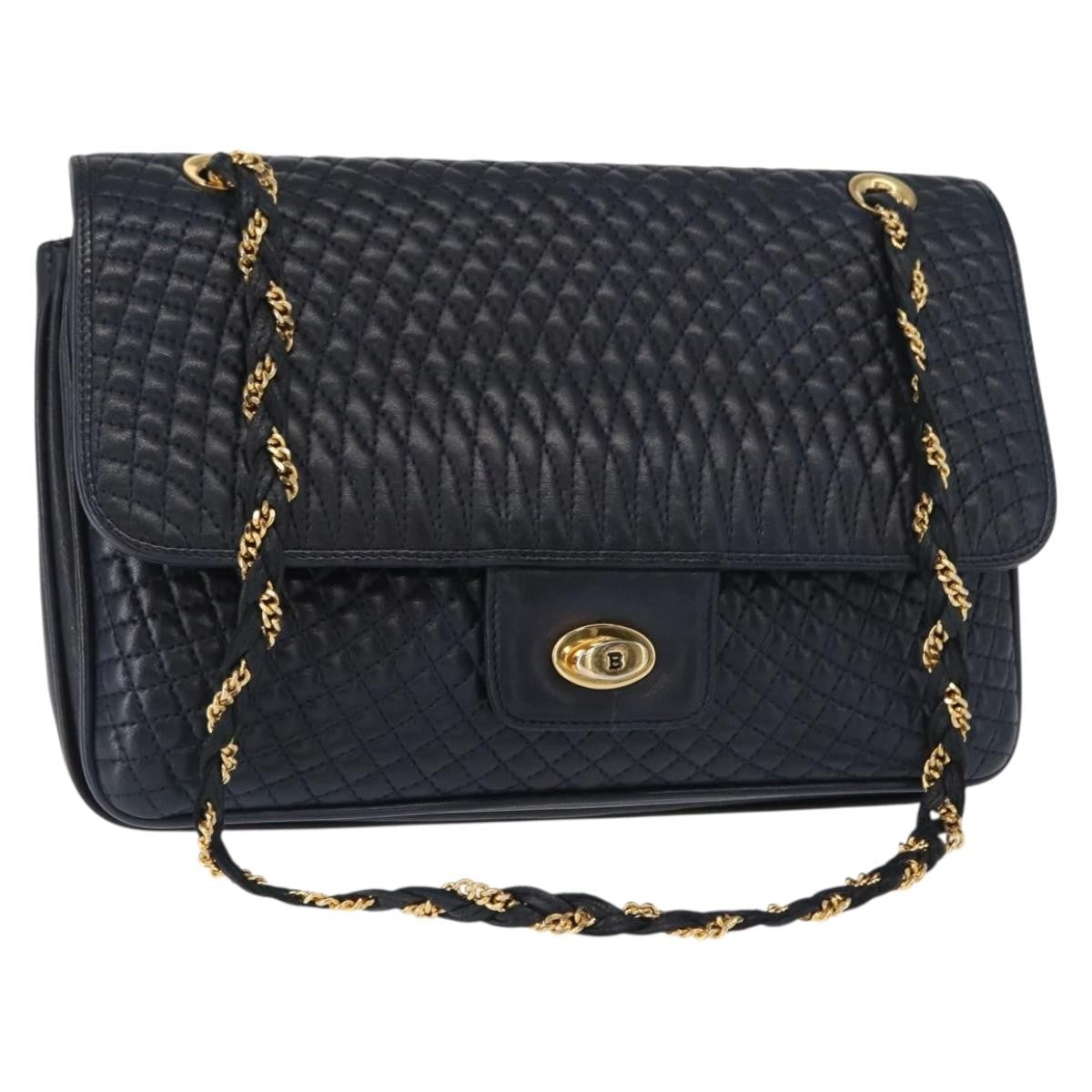 Bally Vintage Leather Navy Leather Shoulder Bag Bag (Pre-Owned)