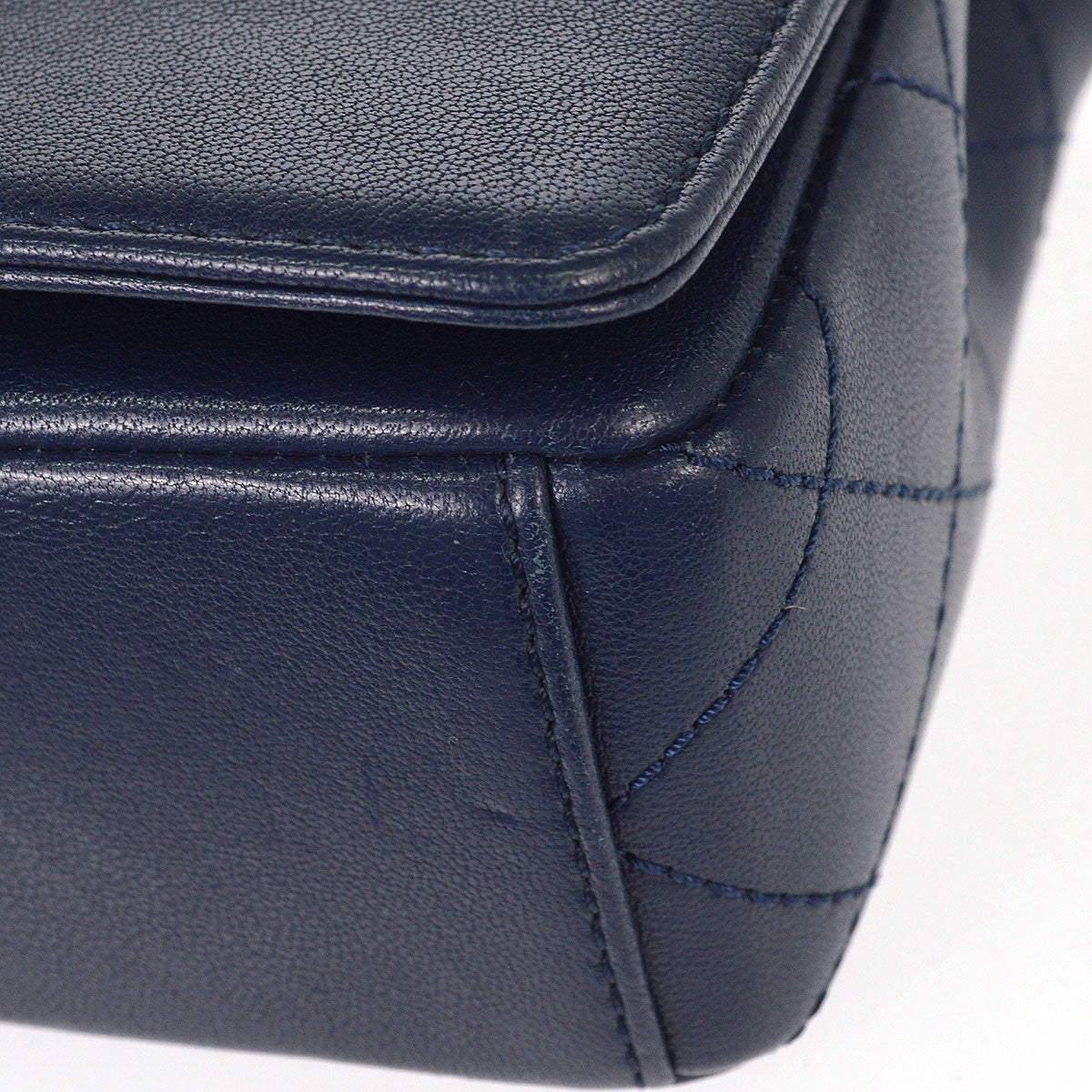 Chanel Mademoiselle Vintage Flap Quilted Sheepskin Navy Leather Shoulder Bag Bag (Pre-Owned)