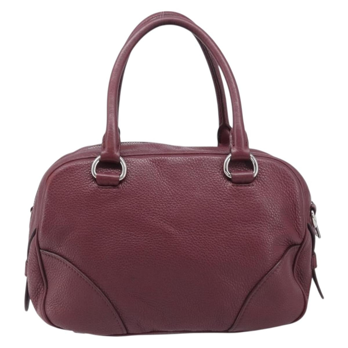 Prada Front Pocket Pushlock Convertible Boston Vitello Daino Burgundy Leather Handbag (Pre-Owned)
