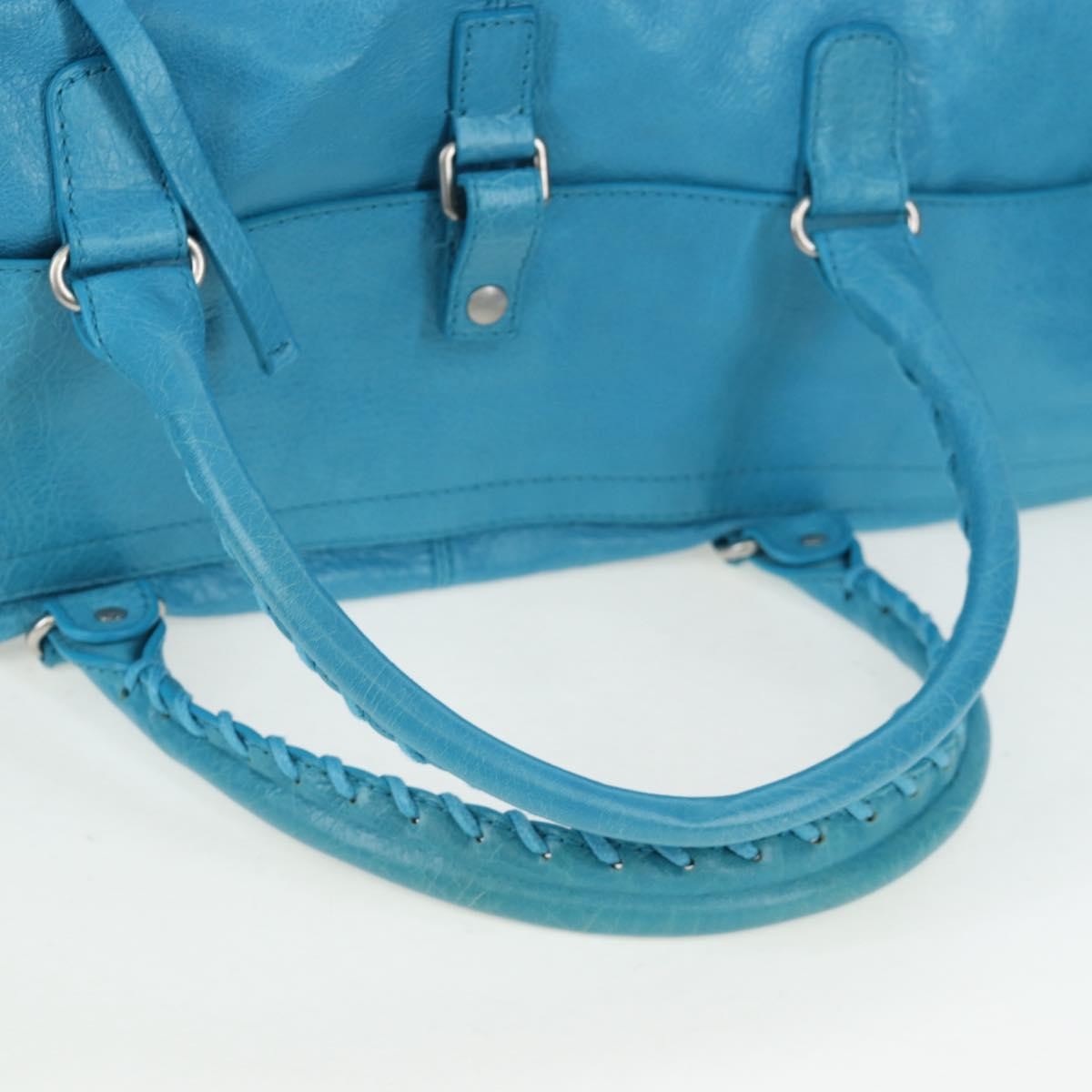 Balenciaga Squash Duffle Leather Blue Leather Handbag (Pre-Owned)