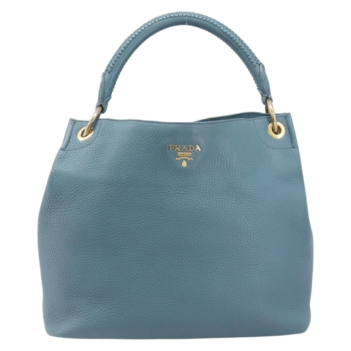 Prada Rolled Hobo Vitello Daino Blue Leather Shoulder Bag Bag (Pre-Owned)