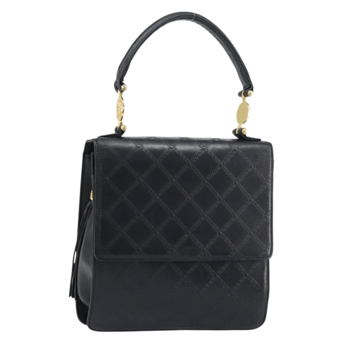 Versace Vintage Leather Black Leather Handbag (Pre-Owned)