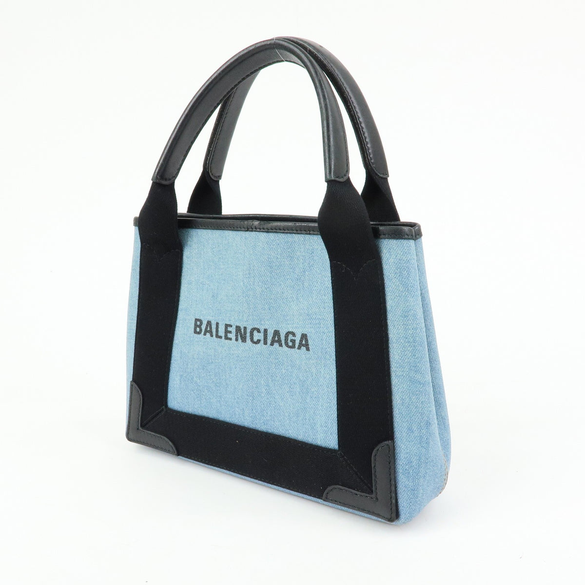 Balenciaga Navy Cabas Coated Denim With Leather Blue Pvc Tote Bag Bag (Pre-Owned)