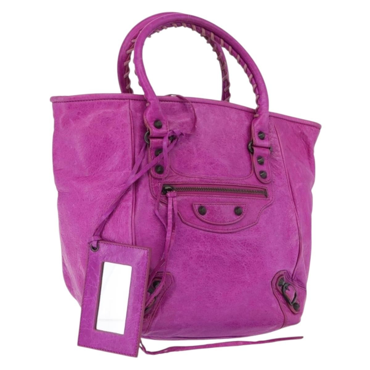 Balenciaga Classic Studs Sunday Tote Leather Purple Leather Handbag (Pre-Owned)