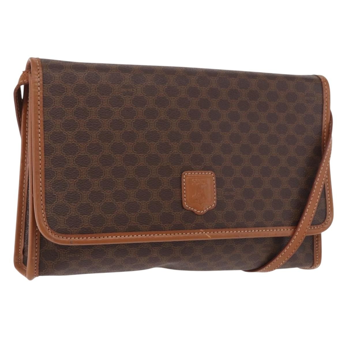 Celine Vintage Macadam Canvas And Leather Brown Canvas Shoulder Bag Bag (Pre-Owned)