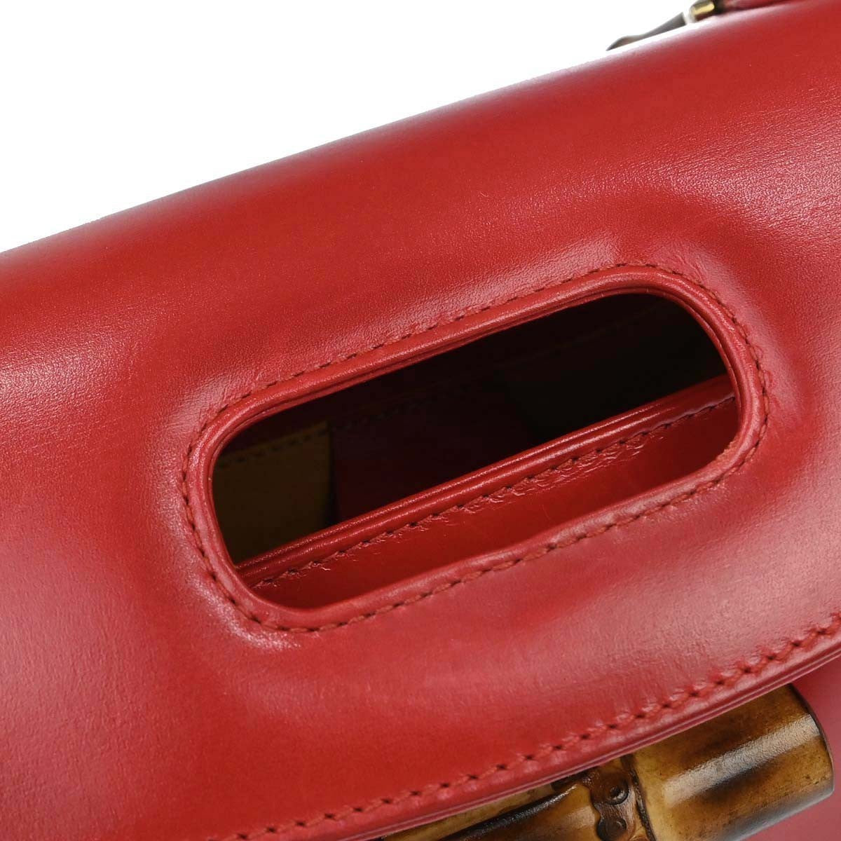 Gucci Vintage Convertible Bamboo Top Handle Leather Red Leather Handbag (Pre-Owned)