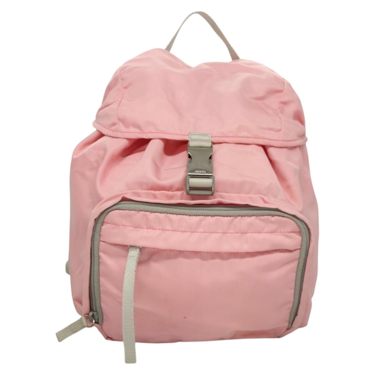 Prada Single Buckle Pocket Tessuto Pink Nylon Backpack Bag (Pre-Owned)