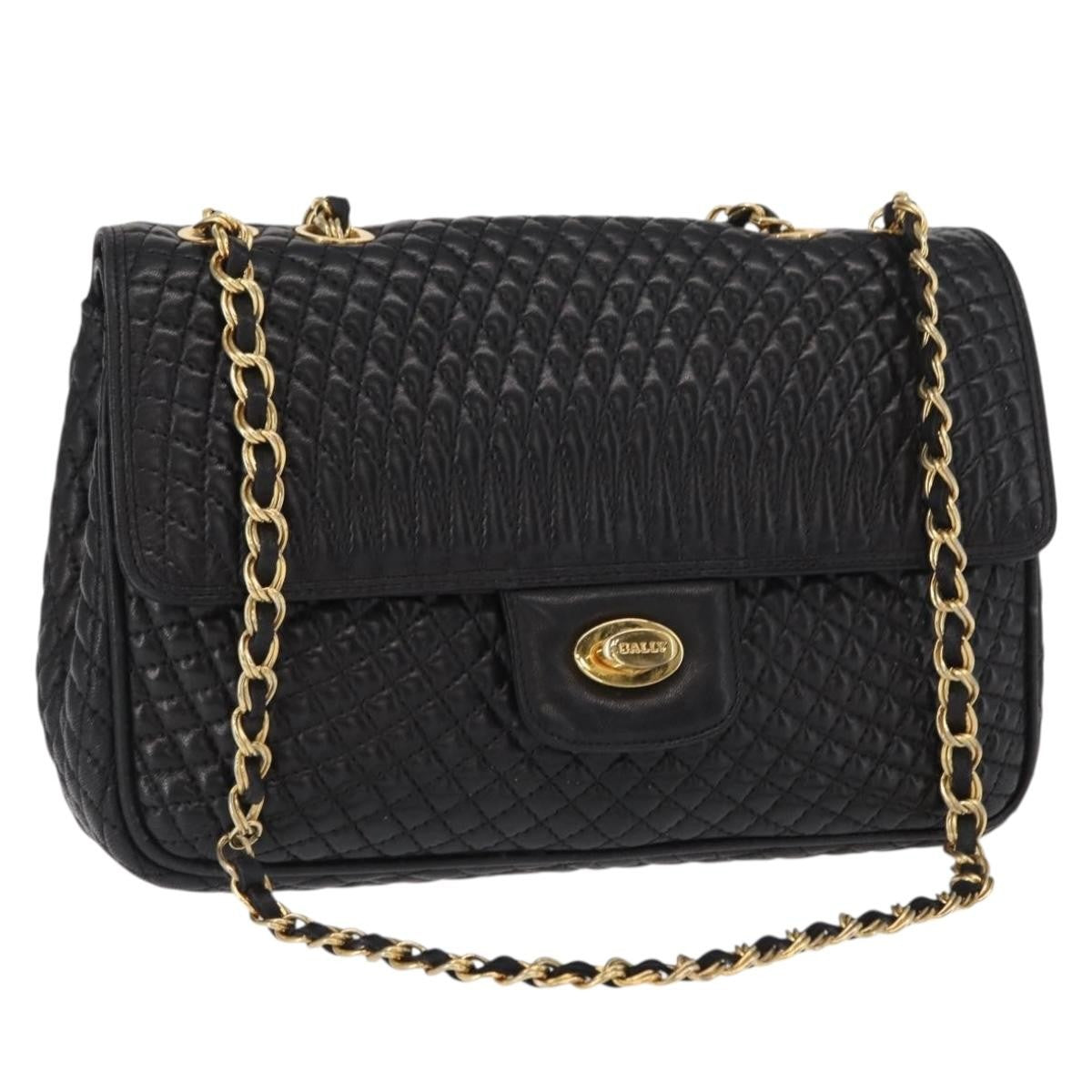 Bally Vintage Chain Quilted Leather Black Leather Shoulder Bag Bag (Pre-Owned)