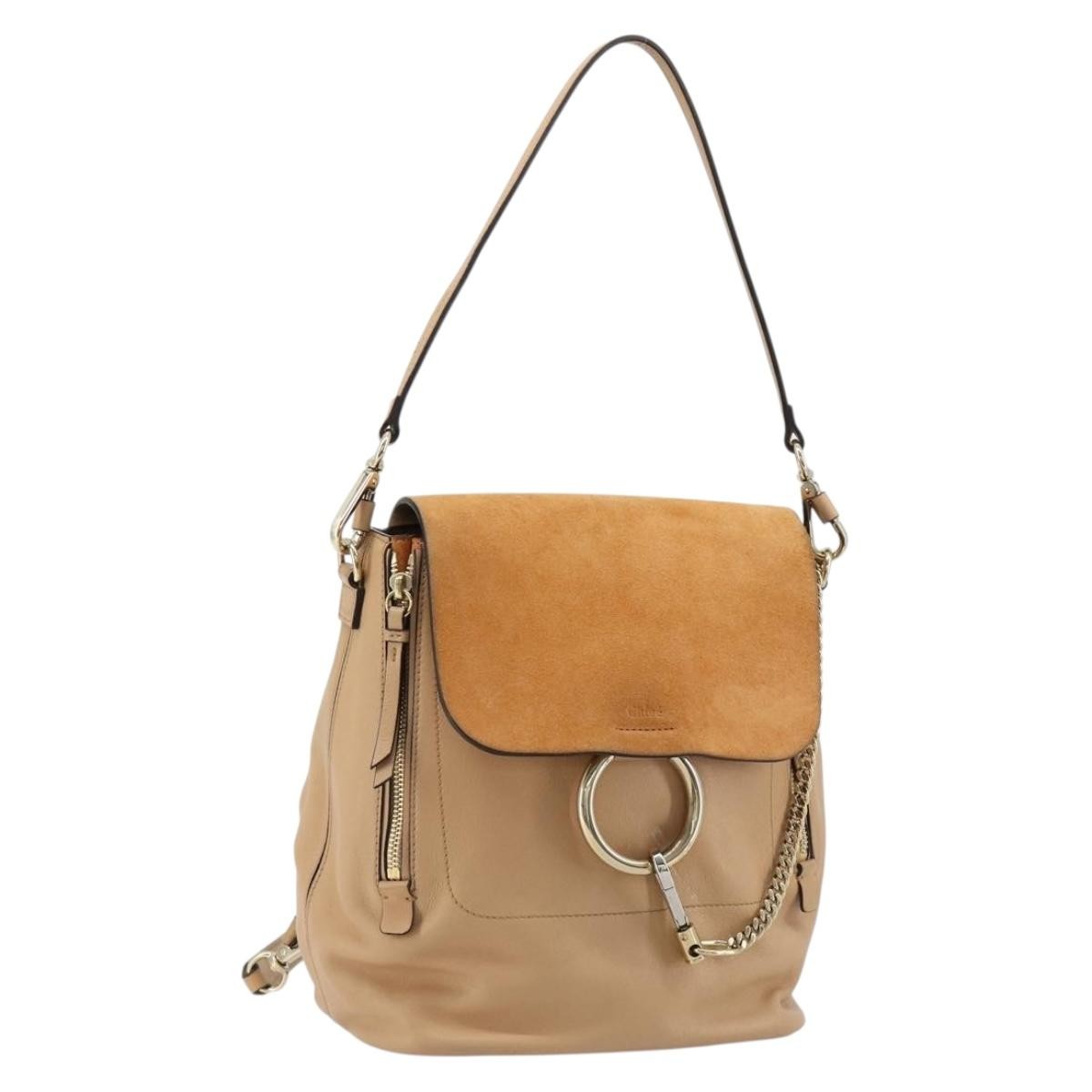 Chloe Faye Suede With Applique Beige Leather Backpack Bag (Pre-Owned)