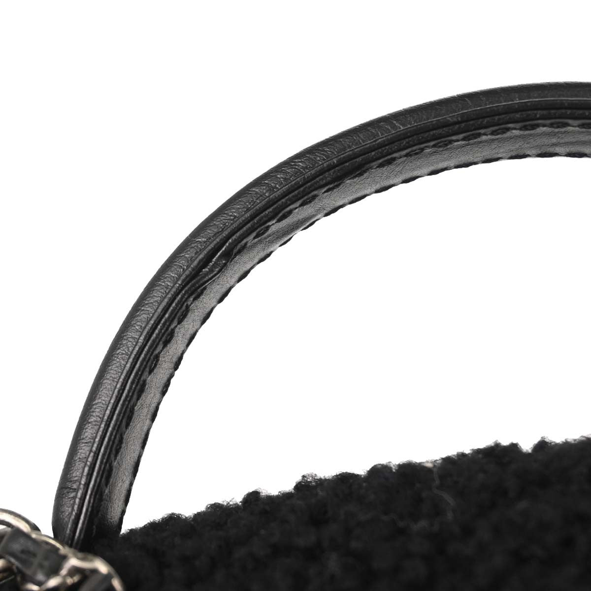 Chanel Top Handle Shearling With Tweed Black Tweed Handbag (Pre-Owned)