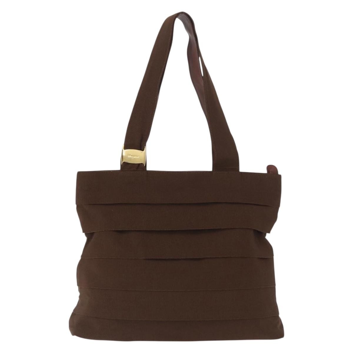 Salvatore Ferragamo Vara Tote Canvas Brown Canvas Tote Bag Bag (Pre-Owned)