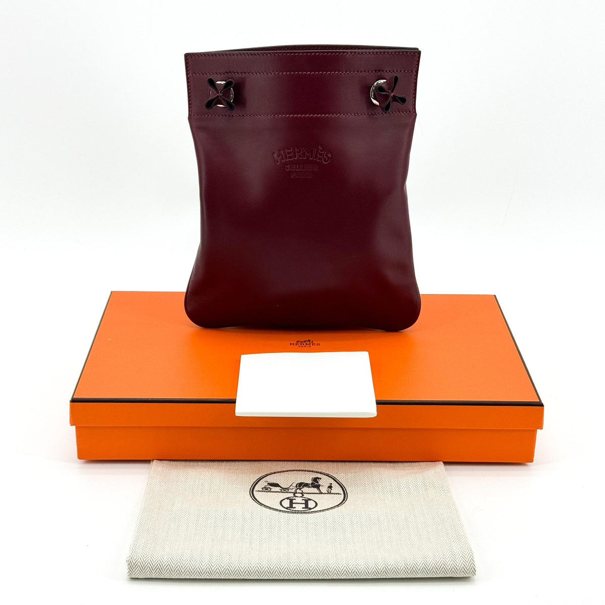 Hermes Aline Milo Lambskin And Swift Burgundy Leather Handbag (Pre-Owned)