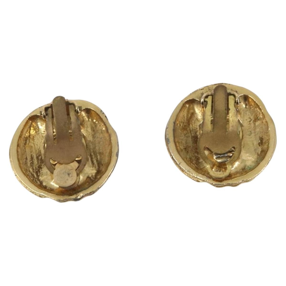 Chanel Vintage Cc Round Clip-On Metal Gold Metal Earrings Jewelry (Pre-Owned)