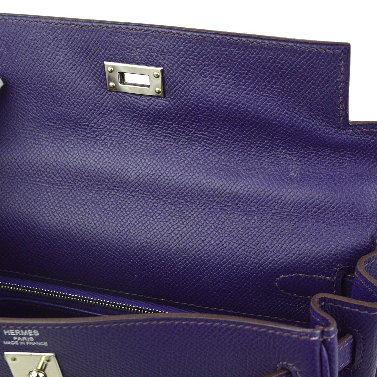 Hermes Kelly Purple Epsom With Palladium Hardware Purple Leather Handbag (Pre-Owned)