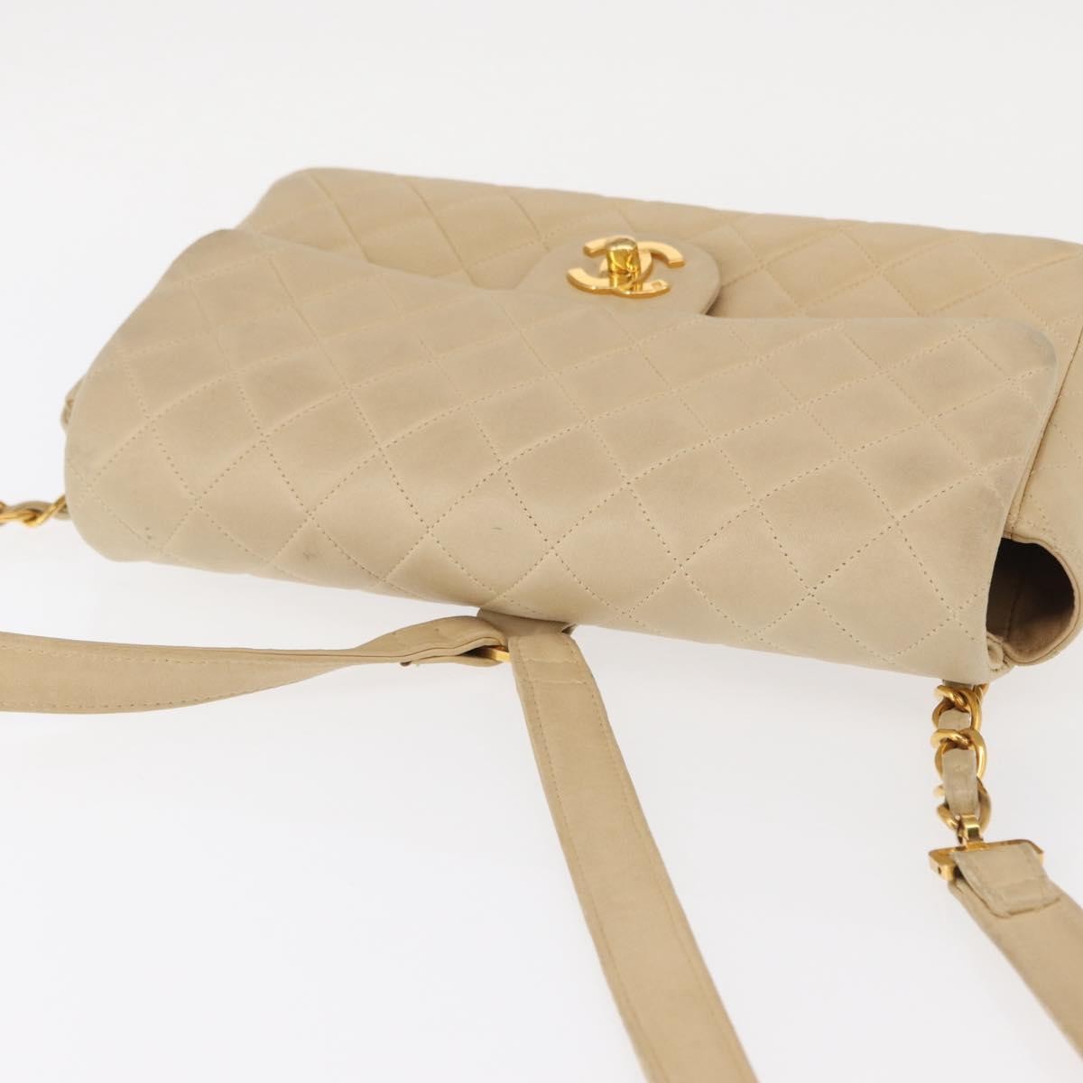 Chanel Vintage Classic Flap Quilted Lambskin Beige Leather Backpack Bag (Pre-Owned)