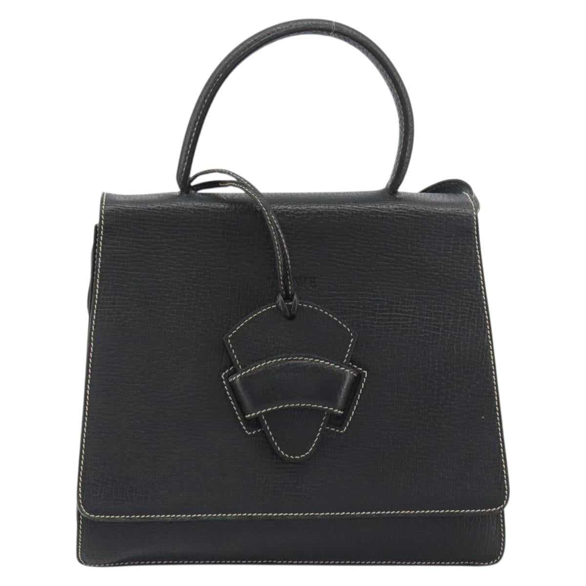Loewe Barcelona Top Handle Leather Black Leather Handbag (Pre-Owned)